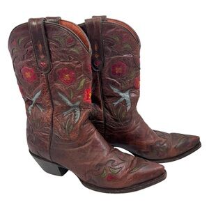 Dan Post Vtg Womens Blue Bird Embroidered Brown Leather Western Cowboy Boots 9.5